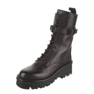 Valentino Black Leather Women's Combat Boots